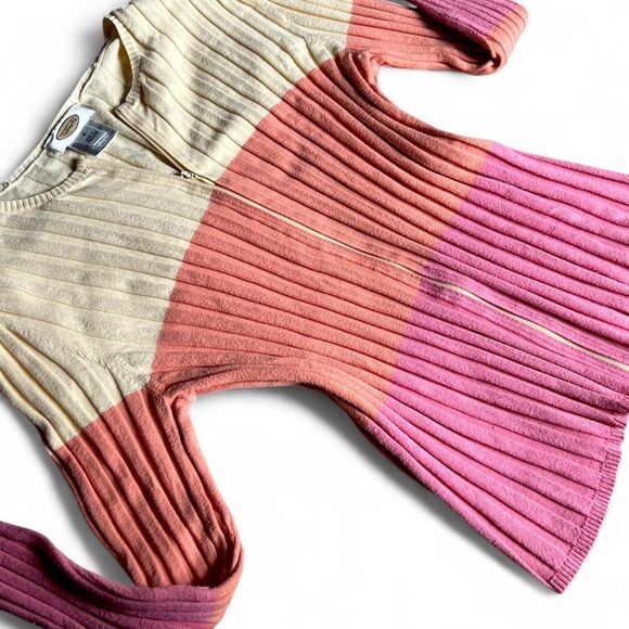 Vintage Talbots pink, yellow, orange, striped and ribbed, full-zip sweater - Picture 2 of 8
